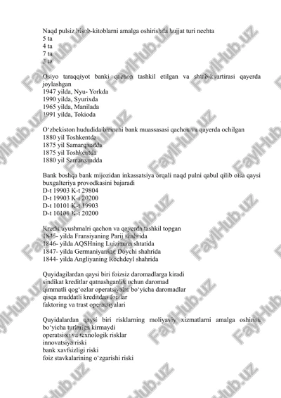 naqd pulsiz hisob-kitoblarni amalga oshirish — DOC