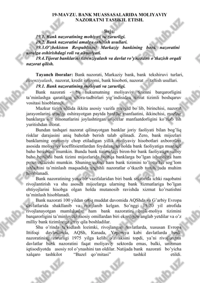 bank muassasalarida moliyaviy nazoratni tashkil etish — DOCX