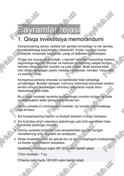 bayramlar rejasi — DOCX