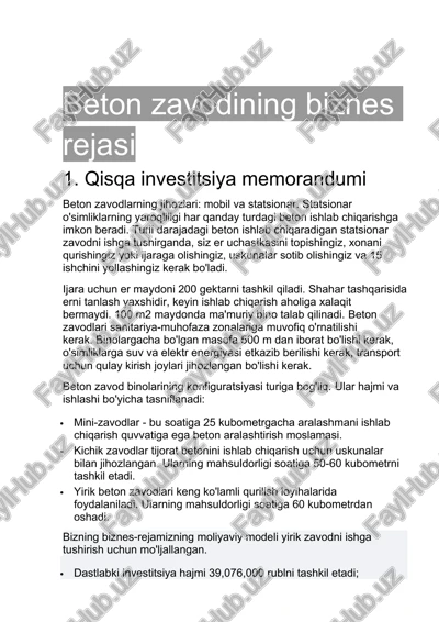 beton zavodining biznes rejasi — DOCX