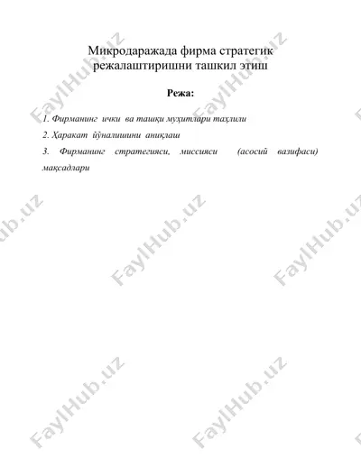 микродаражада фирма стратегик режалаштиришни ташкил этиш — DOC