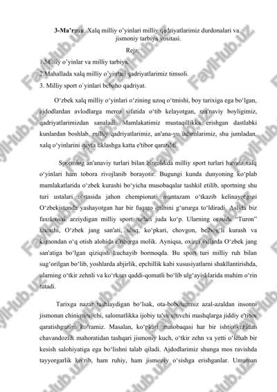 o‘zbek xalq milliy o‘yinlari va milliy sport turlari — DOCX