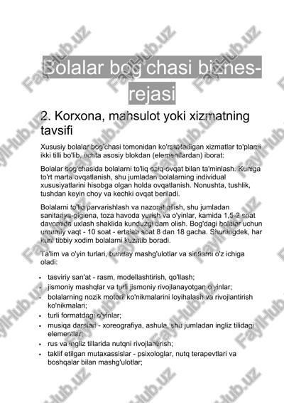 bolalar bog'chasi biznes-rejasi — DOCX