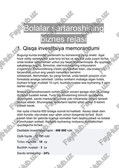 bolalar sartaroshining biznes rejasi — DOCX