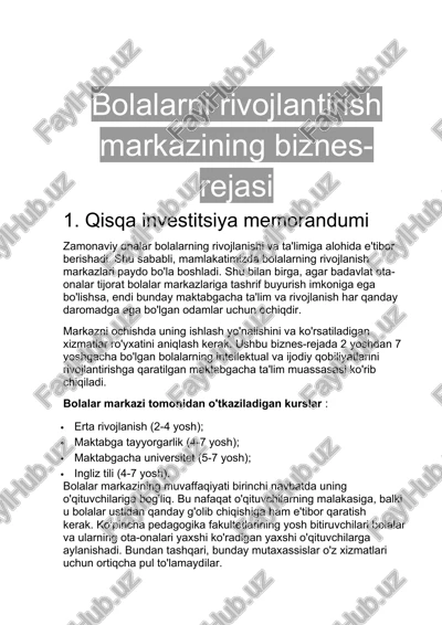 bolalarni rivojlantirish markazi — DOCX