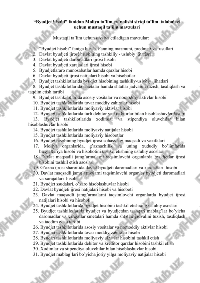 byudjet hisobi fanidan moliya ta’lim yo’nalishi — DOCX