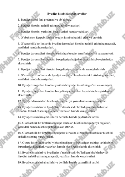 byudjet hisobi fanidan savollar — DOCX