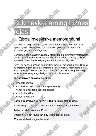 bukmeykerlarning biznes rejasi — DOCX