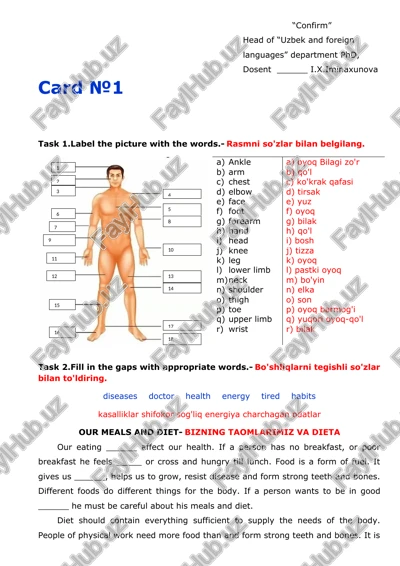 our meals and diet- bizning taomlarimiz va dieta — DOCX