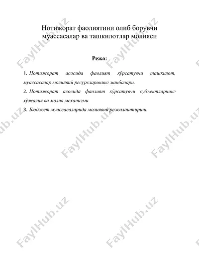 нотижорат фаолиятини олиб борувчи муассасалар ва ташкилотлар молияси — DOC