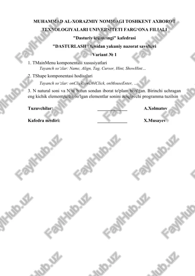 dasturiy injiniringi nazorat savollari — DOCX