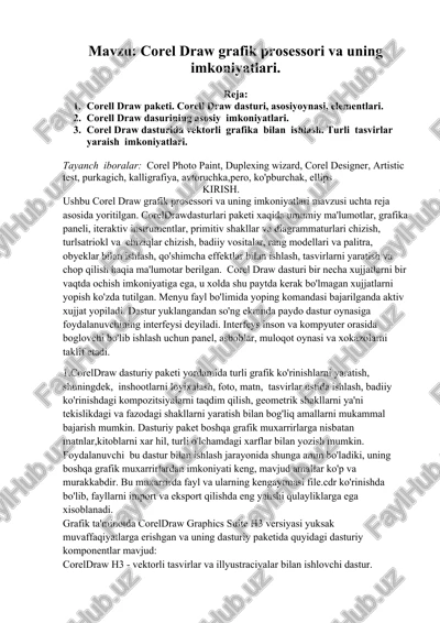 corel draw grafik prosessori va uning imkoniyatlari — DOCX