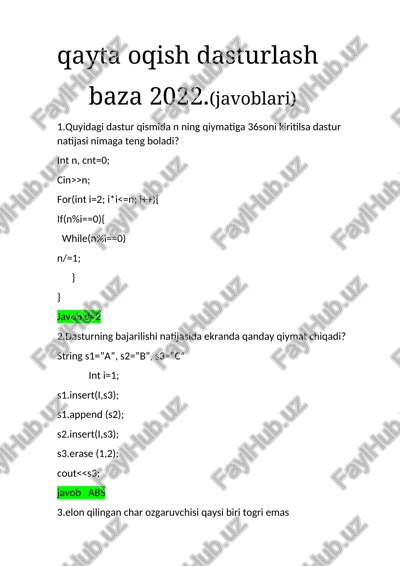 c++ dasturlash tilida operatorlar — DOCX