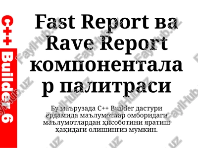 fastreport va rave report komponentalar palitrasi — PPTX