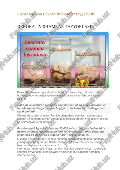 dekorativ shamlar tayyorlash — DOCX