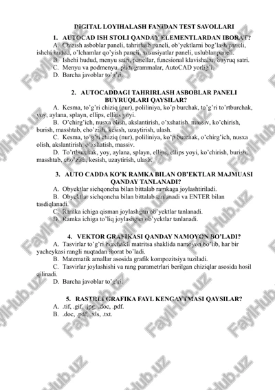 digital loyihalash fanidan test savollari — DOC