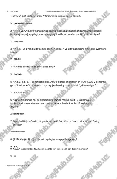 diskret tuzilmalar fanidan oraliq nazorat test topshirig'i — DOCX