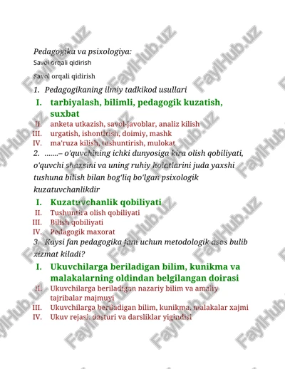 pedagogika va psixologiya — DOCX