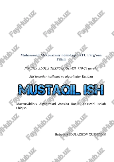 qidiruv algoritmlari asosida raqib qidiruvini ishlab chiqish — DOCX