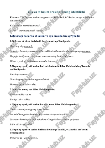 ega va ot kesim orasida tiening ishlatilishi — DOCX