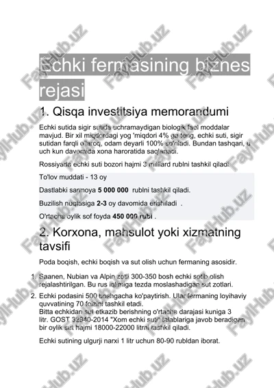 echki fermasining biznes rejasi — DOCX