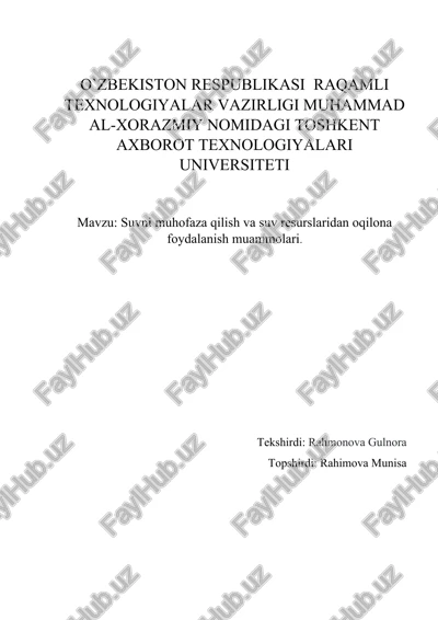 suvni muhofaza qilish va suv resurslaridan oqilona foydalanish muammolari — DOCX
