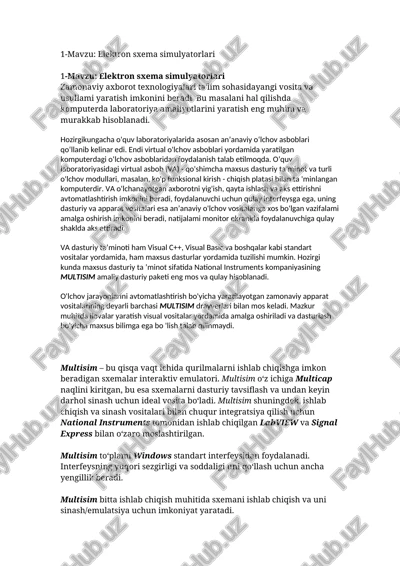 elektron sxema simulyatorlari — DOCX