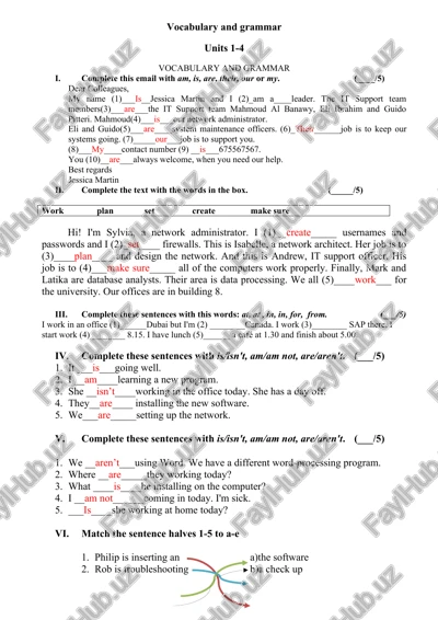 vocabulary and grammar units 1-4 — DOCX