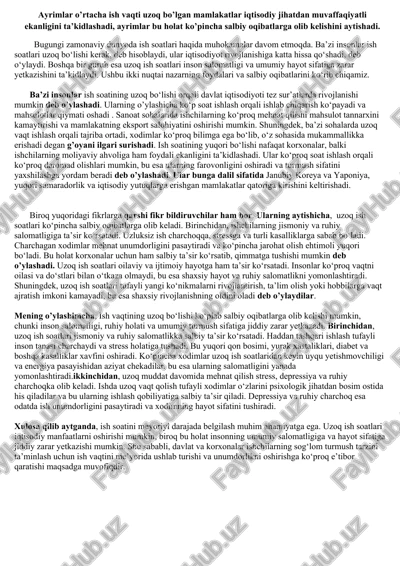 ish soati va rivojlanish — DOCX