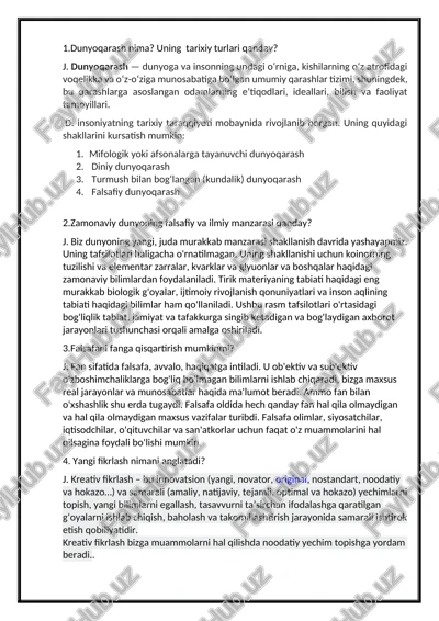 zamonaviy dunyoning falsafiy va ilmiy manzarasi — DOCX
