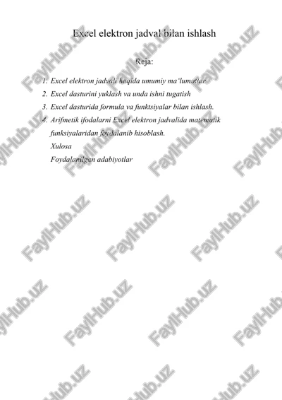 excel elektron jadval bilan ishlash — DOCX