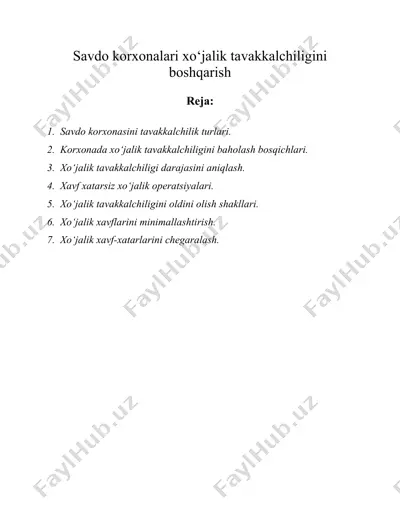 savdo korxonalari xo‘jalik tavakkalchiligini boshqarish — DOC