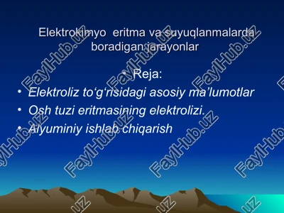 elektrokimyo eritma va suyuqlanmalarda boradigan jarayonlar. — PPT