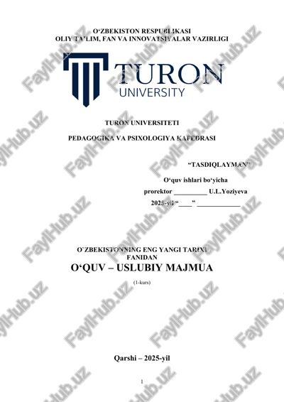 o'zbekistonning eng yangi tarixi fanidan o‘quv – uslubiy majmua — DOCX