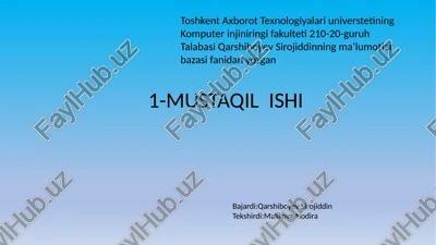 shahar ma'lumotlar bazasi — PPTX