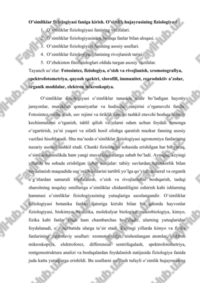 o’simliklar fiziologiyasi — DOCX