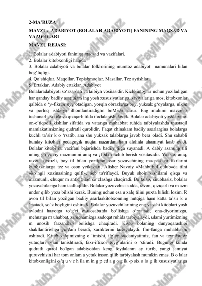 adabiyot (bolalar adabiyoti) fanining maqsad va vazifalari — DOCX