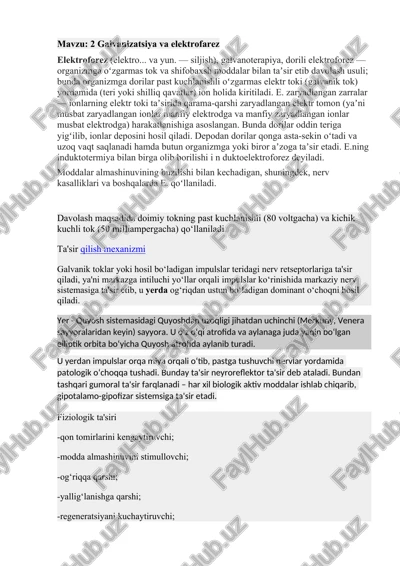 elektroforez va galvanizatsiya — DOCX