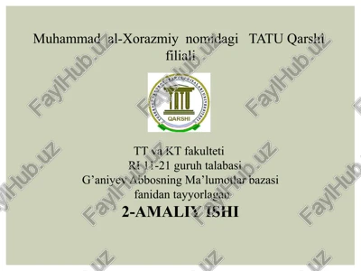 ma’lumotlar bazasida ma’lumotlarni yozish, o’zgartirish va o’chirish — PPTX