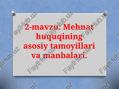 mehnat huquqining asosiy tamoyillari va manbalari — PPTX