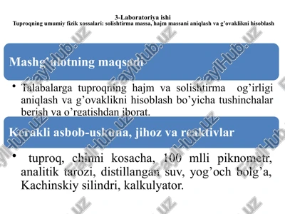 laboratoriyaishi tuproqning umumiy fizik xossalari — PPTX