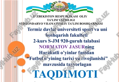 futbolo‘yining tarixi va ro‘yxatga olishi — PPTX