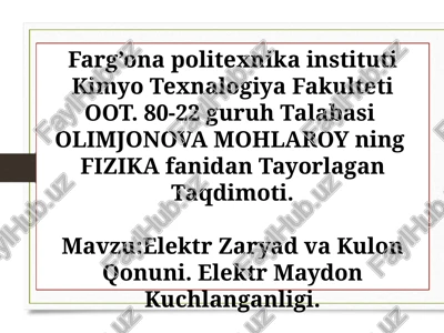 elektr zaryad va kulon qonuni — PPTX