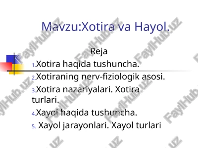 xotira va hayol — PPT