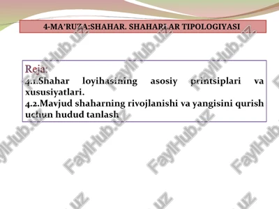 ma’ruza:shahar. shaharlar tipologiyasi — PPT