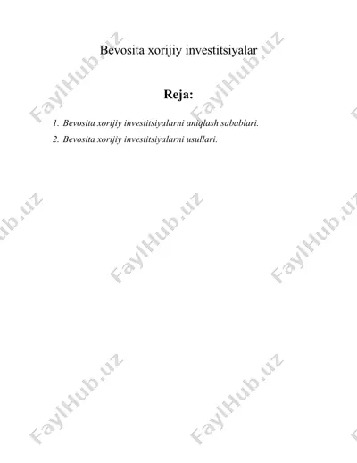 bevosita xorijiy investitsiyalar — DOC