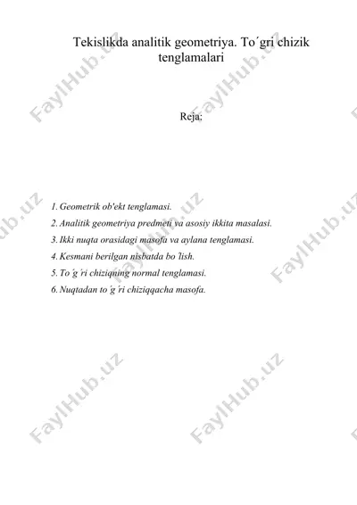 tеkislikda analitik gеomеtriya. to'g'ri chiziq tеnglamalari — DOC