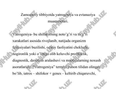 yatrogeniya va evtanaziya muammolari — DOCX