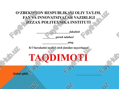 piyodaoqimlarining harakatini tashkil etish vositalari — PPTX