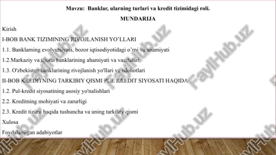 banklar, ularning turlari va kredit tizimi dagi roli — PPTX